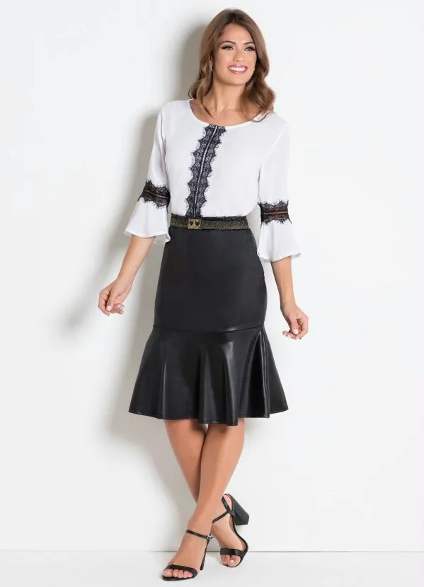 Rosalie - Blusa com Babado Branca e Preta 4