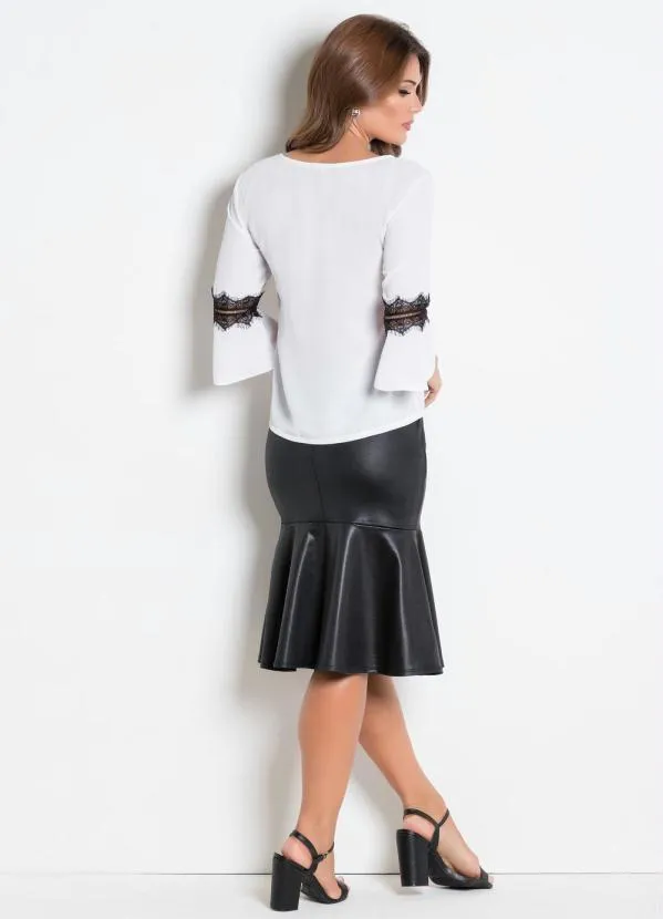 Rosalie - Blusa com Babado Branca e Preta 6