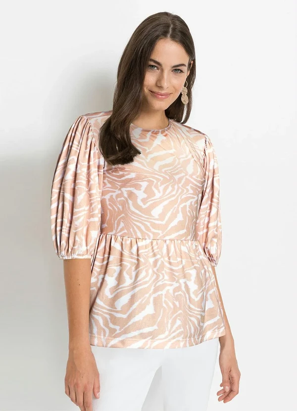 bonprix - Blusa com Babado Zebra Laranja