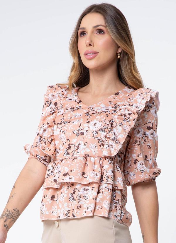 Misiss - Blusa com Babados Emanuele Floral Bege 1