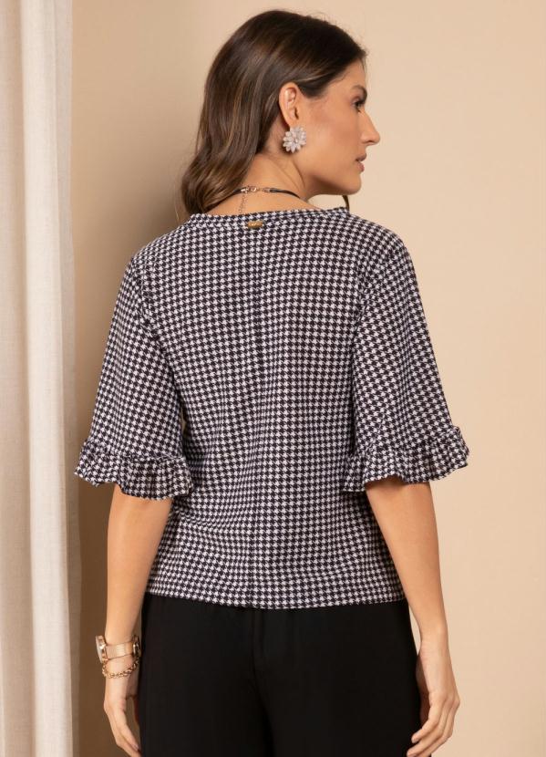 Quintess - Blusa com Babados nas Mangas Pied de Poule 2