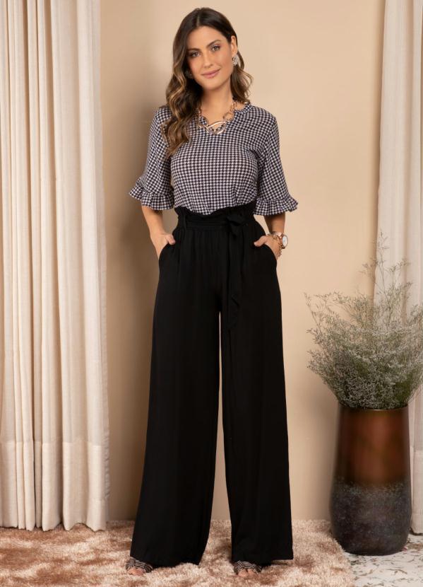 Quintess - Blusa com Babados nas Mangas Pied de Poule 3