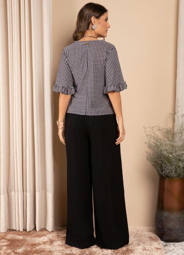 Quintess - Blusa com Babados nas Mangas Pied de Poule 4