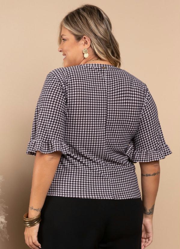Quintess - Blusa com Babados nas Mangas Pied de Poule 6