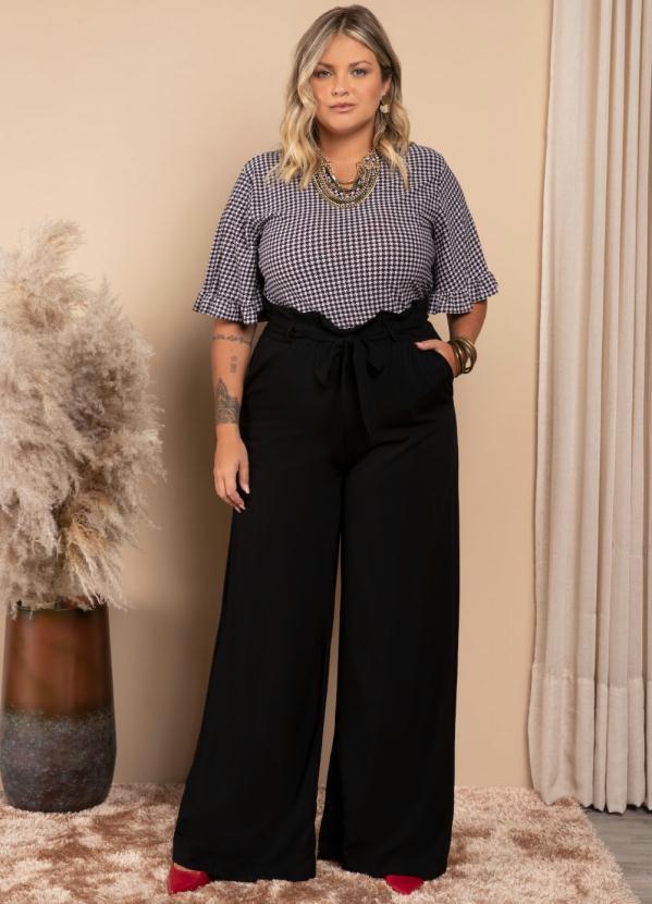 Quintess - Blusa com Babados nas Mangas Pied de Poule 7