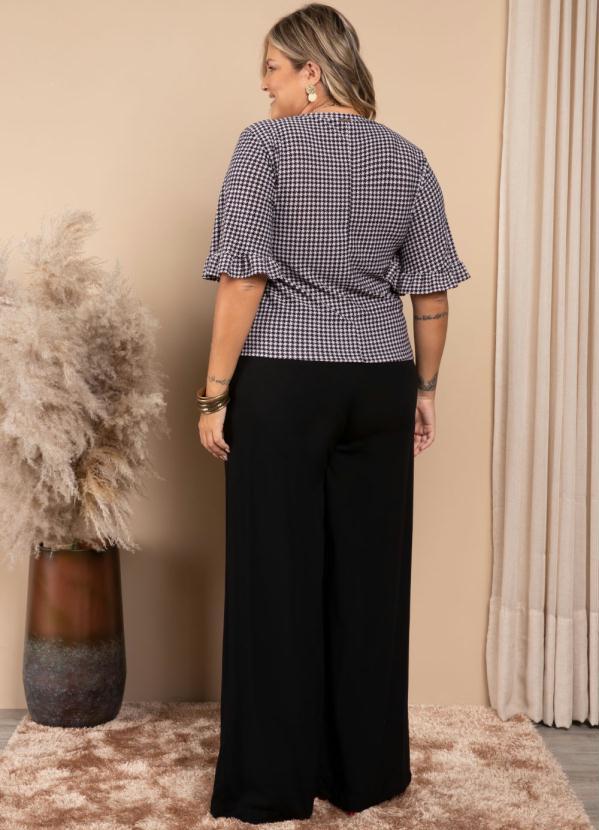 Quintess - Blusa com Babados nas Mangas Pied de Poule 8