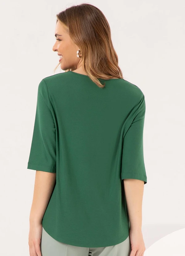 Lunender - Blusa com Decote em V e Mangas 3/4 Crepe Verde 2