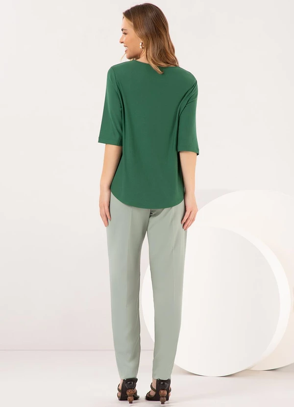 Lunender - Blusa com Decote em V e Mangas 3/4 Crepe Verde 4