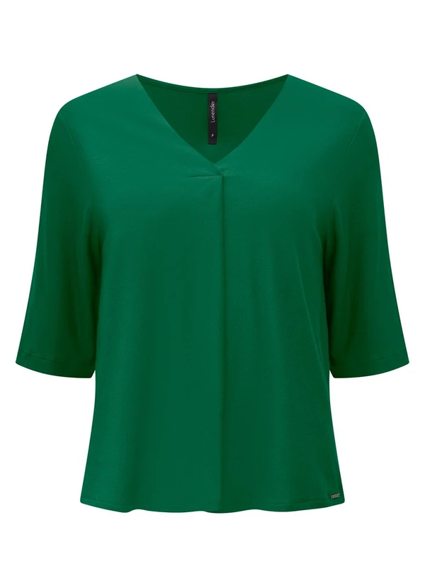 Lunender - Blusa com Decote em V e Mangas 3/4 Crepe Verde 6