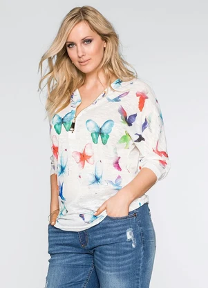 bonprix - Blusa com Estampa de Borboleta Branca/Estampada - BONPRIX