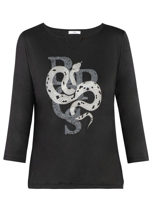 Queima Estoque - Blusa com Estampa Manga 3/4 Preta 2