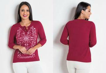 Blusa com Gota e Amarrao Frontal Cereja