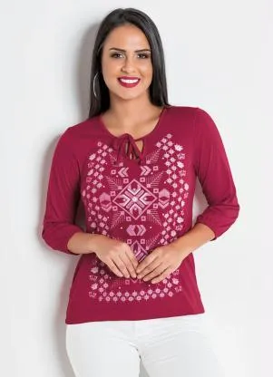 Moda Pop - Blusa com Gota e Amarração Frontal Cereja - MODA POP