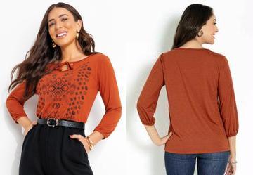 Blusa com Gota e Amarrao Frontal Ferrugem