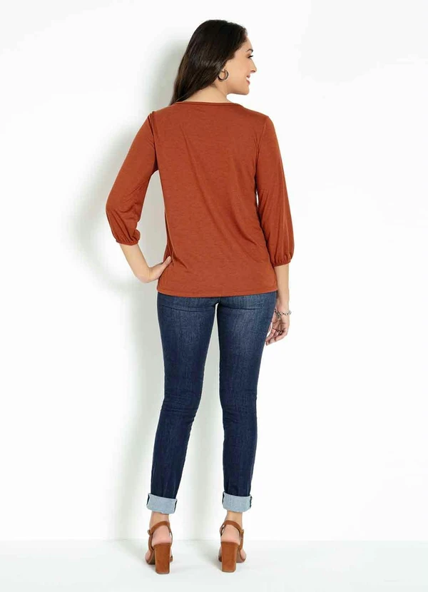 Moda Pop - Blusa com Gota e Amarração Frontal Ferrugem 5
