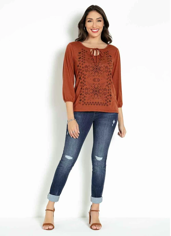 Moda Pop - Blusa com Gota e Amarração Frontal Ferrugem 6