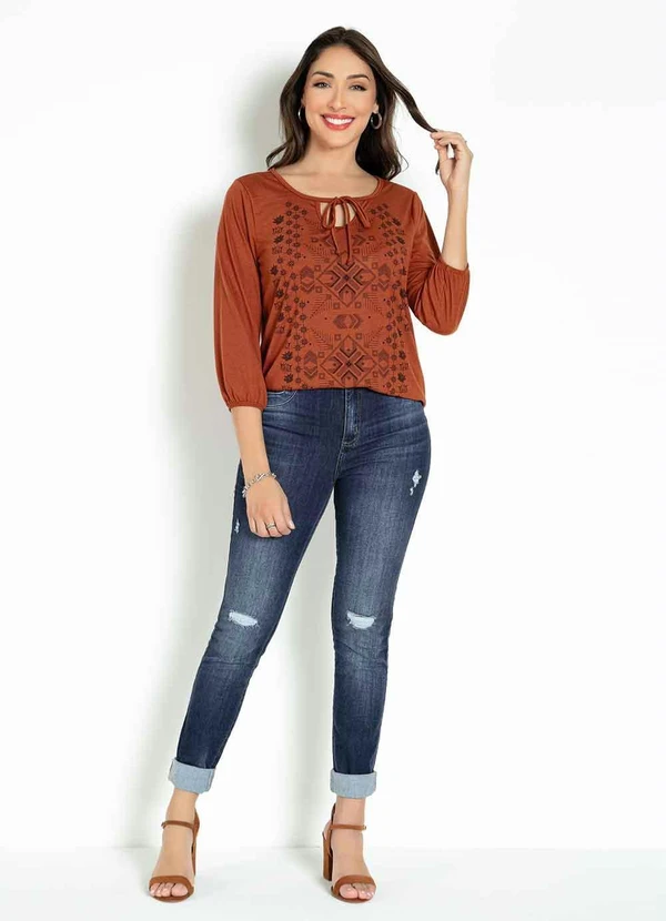 Moda Pop - Blusa com Gota e Amarração Frontal Ferrugem 7