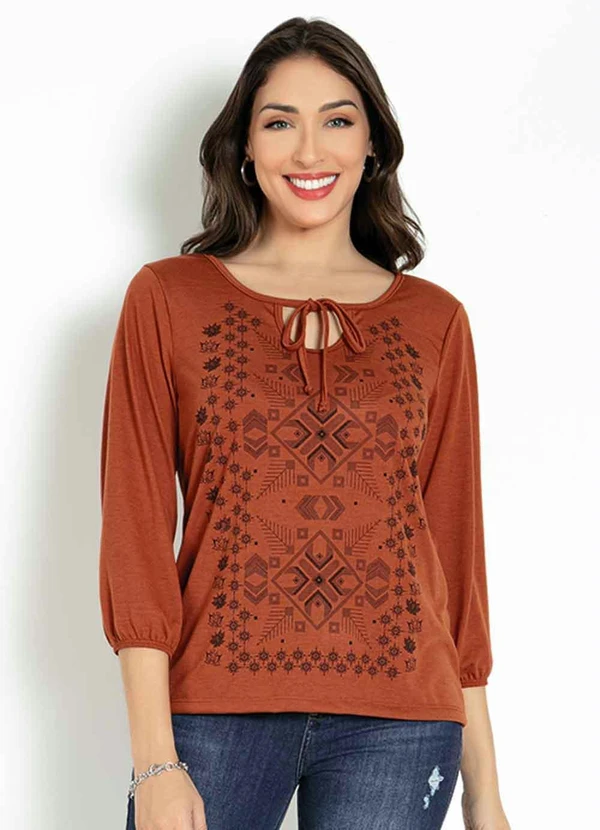 Moda Pop - Blusa com Gota e Amarração Frontal Ferrugem 8