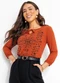 Moda Pop - Blusa com Gota e Amarração Frontal Ferrugem - variação: Ferrugem