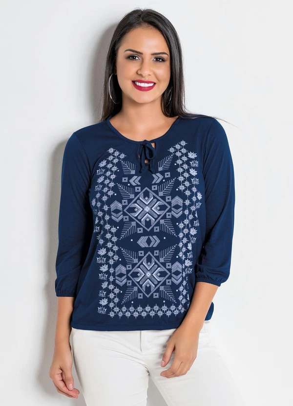 Moda Pop - Blusa com Gota e Amarração Frontal Marinho 5