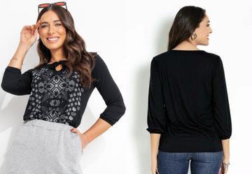 Blusa com Gota e Amarrao Frontal Preta
