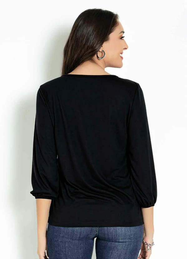 Moda Pop - Blusa com Gota e Amarração Frontal Preta 2