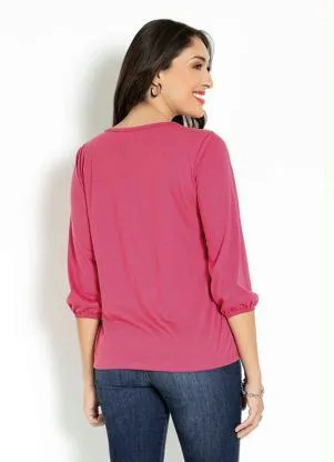 Moda Pop - Blusa com Gota e Amarração Frontal Rosa - MODA POP
