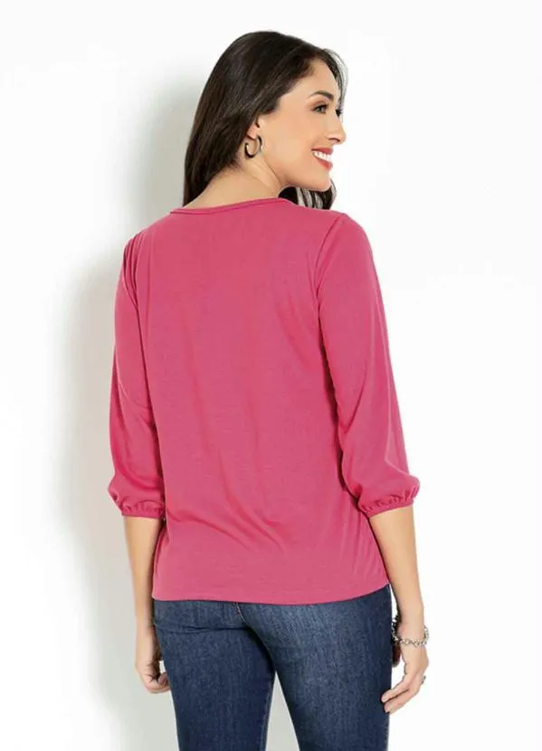 Moda Pop - Blusa com Gota e Amarração Frontal Rosa 2