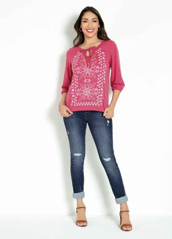 Moda Pop - Blusa com Gota e Amarração Frontal Rosa 3