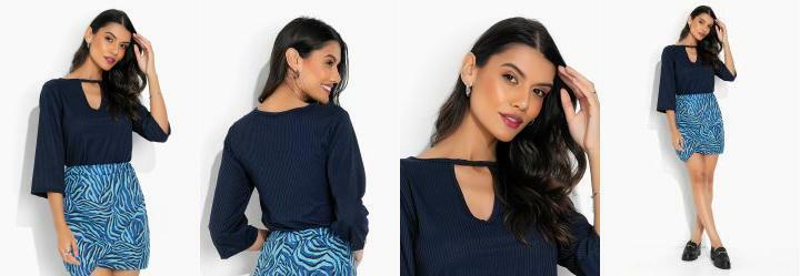 Blusa com Gota no Decote Marinho