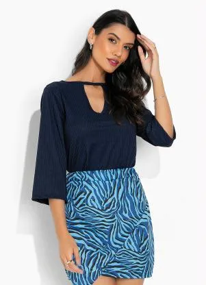 Moda Pop - Blusa com Gota no Decote Marinho - MODA POP