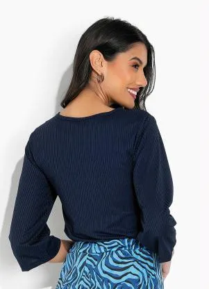 Moda Pop - Blusa com Gota no Decote Marinho - MODA POP