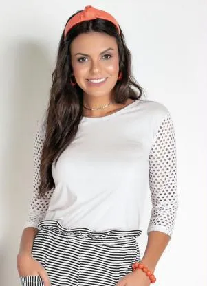 Moda Pop - Blusa com Manga 3/4 Branca - MODA POP