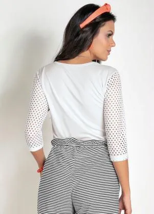 Moda Pop - Blusa com Manga 3/4 Branca - MODA POP