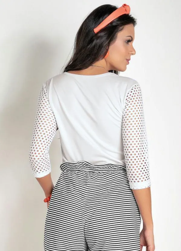 Moda Pop - Blusa com Manga 3/4 Branca 2
