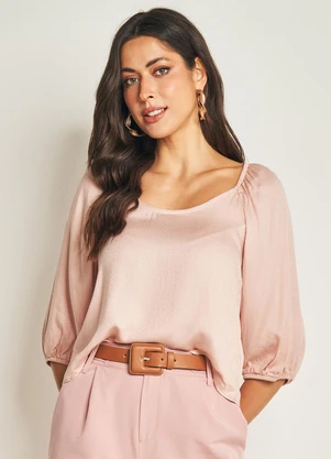 Doce Trama - Blusa com Manga 3/4 e Poá Rosa - DOCE TRAMA