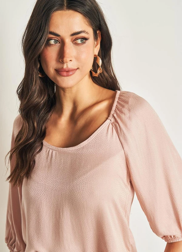 Doce Trama - Blusa com Manga 3/4 e Poá Rosa 3