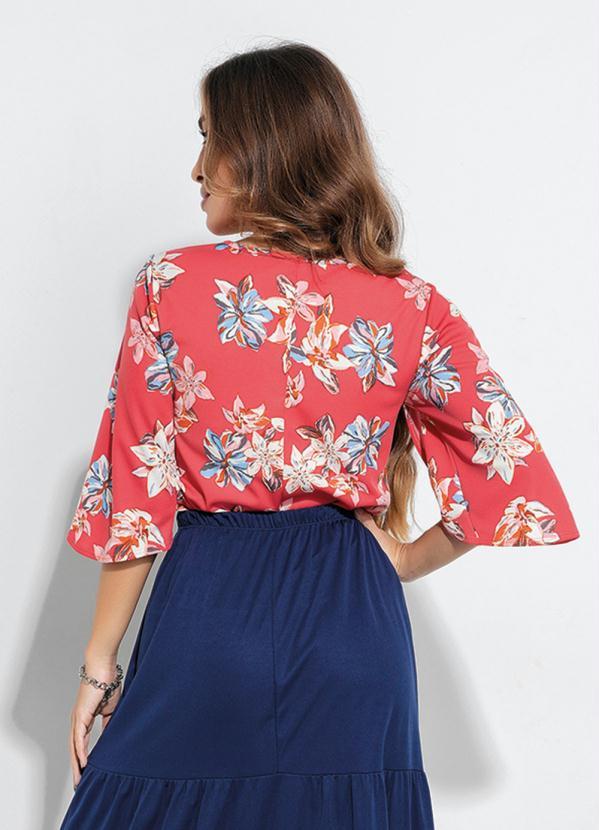 Outlet - Blusa com Manga 7/8 Floral Coral Moda Evangélica 2