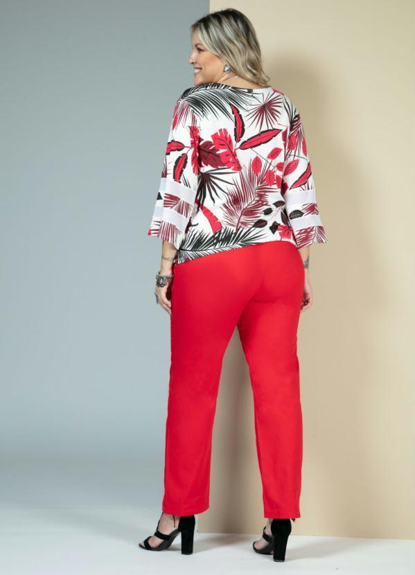 Quintess - Blusa com Manga Ampla Folhas Vermelhas 8