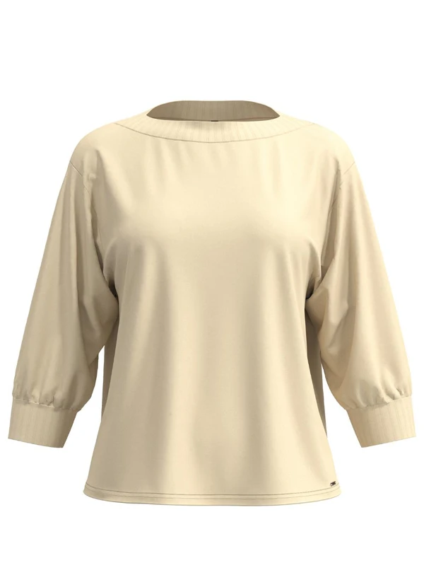 Lunender - Blusa com Mangas 3/4 em Malha Responsável Bege