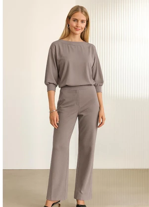 Lunender - Blusa com Mangas 3/4 em Malha Responsável Cinza - LUNENDER