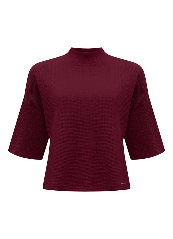 Lunender - Blusa com Mangas 3/4 em Malha Texturizada Bordo