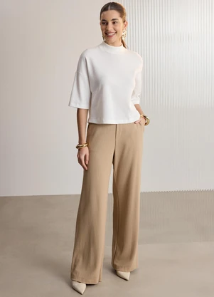Lunender - Blusa com Mangas 3/4 em Malha Texturizada Off White - LUNENDER