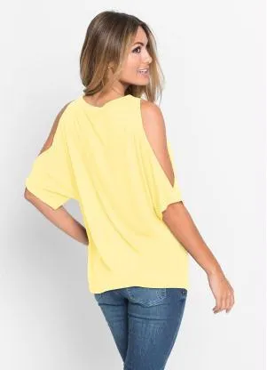 bonprix - Blusa com Ombros Vazados Amarela - BONPRIX
