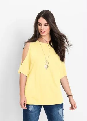 bonprix - Blusa com Ombros Vazados Amarela - BONPRIX
