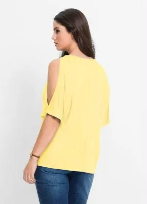 bonprix - Blusa com Ombros Vazados Amarela - BONPRIX