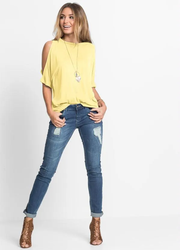 bonprix - Blusa com Ombros Vazados Amarela 3