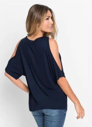 bonprix - Blusa com Ombros Vazados Azul - BONPRIX