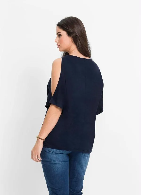 bonprix - Blusa com Ombros Vazados Azul 2