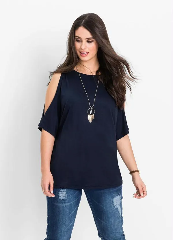 bonprix - Blusa com Ombros Vazados Azul 3